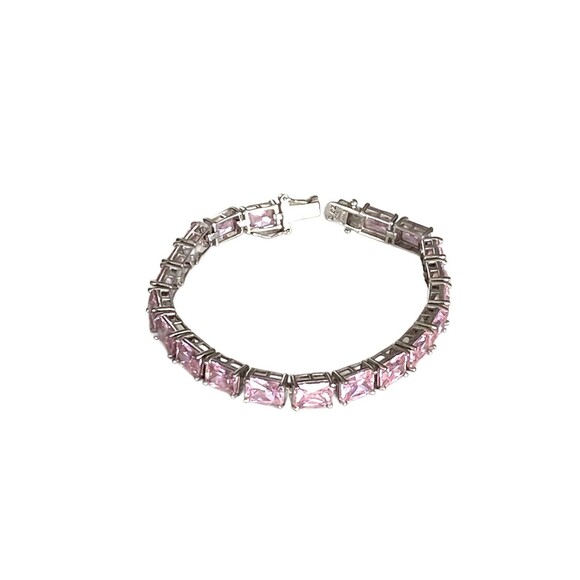 Ross-Simons 925 Sterling Silver Pink Cubic Zirconia Tennis Bracelet. Prong 7" - Picture 7 of 11